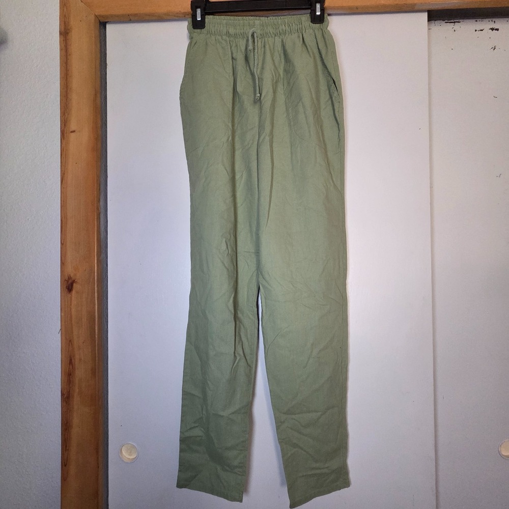 Cabrais Womens Green Cotton Pants Size 10 Comfy Sustainable Loungewear Gardening